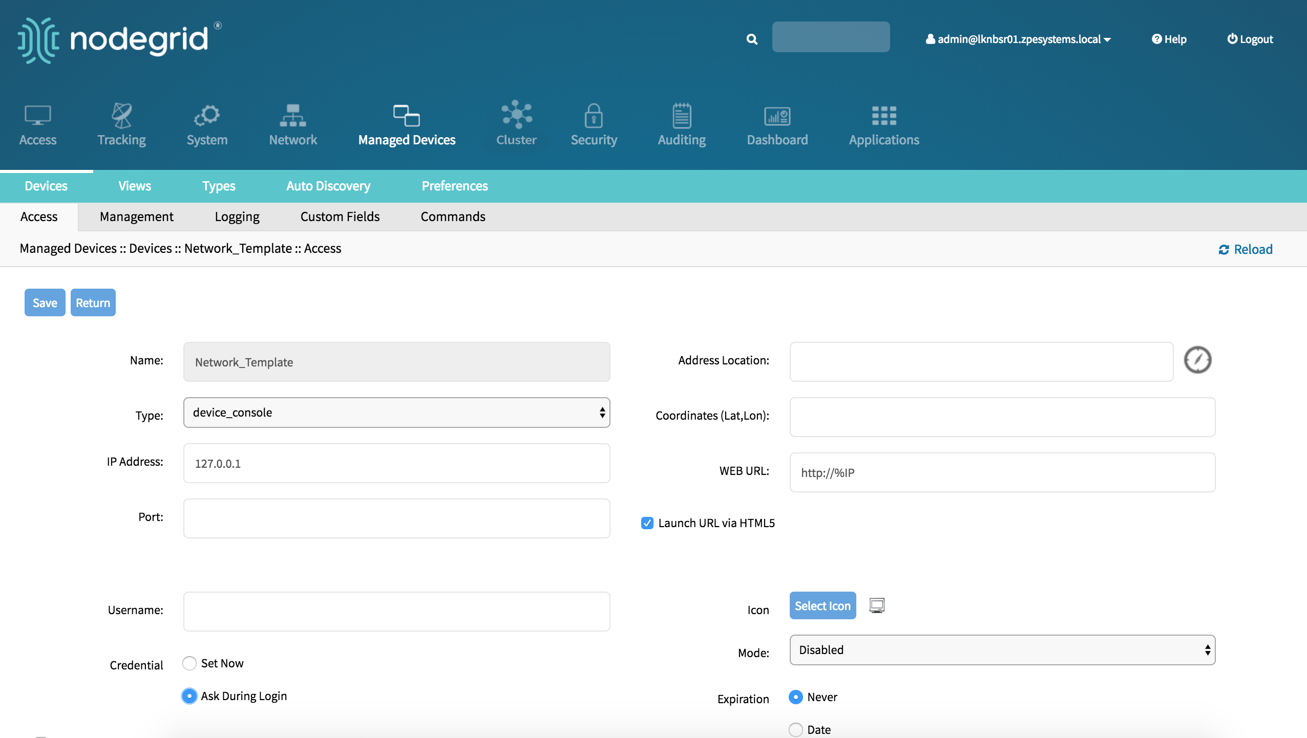 Create Template Device Network